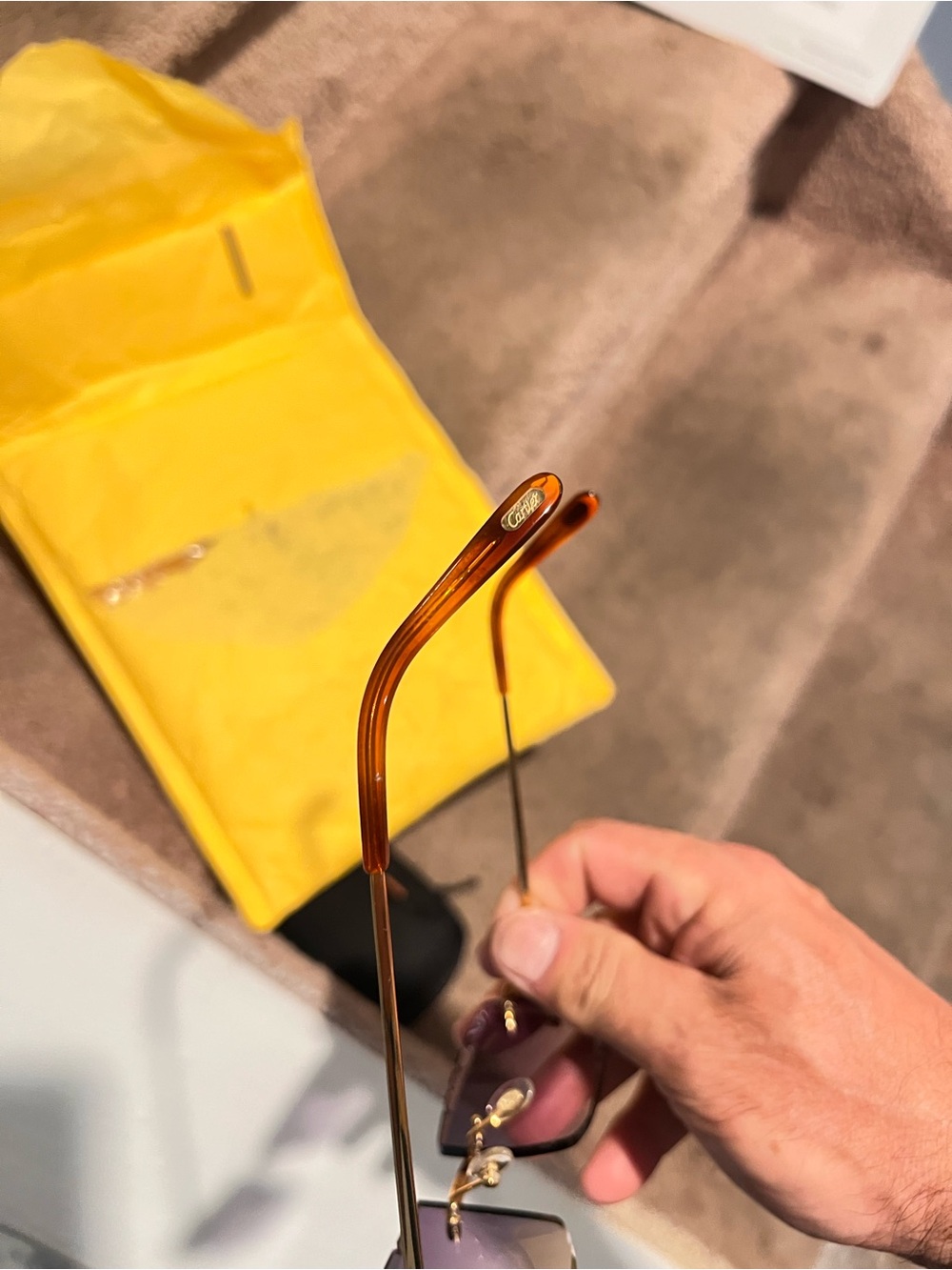 Cartier Women's Gold Rimless Sunglasses with Purple Gradient Lenses beautiful! - Picture 8 of 13